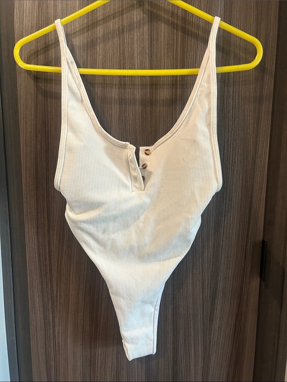 One-Piece Ribbed Tank Swimsuit in Cream